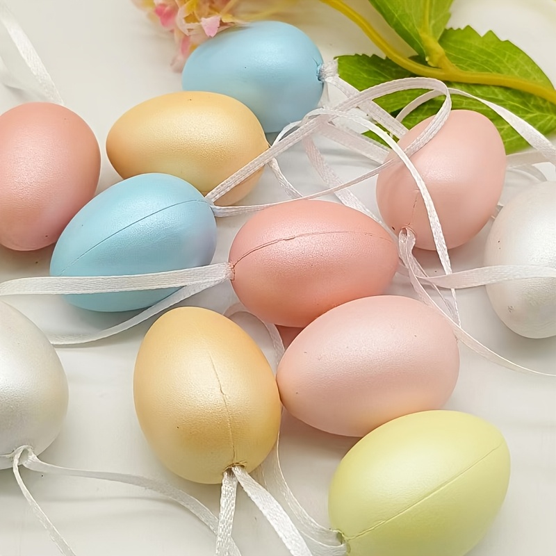 

[12pcs Easter Egg Pendants] 12pcs Art Deco Plastic Easter Egg Pendants, Mixed Colors, Hanging Decorations, No Electricity Needed For Easter Holiday