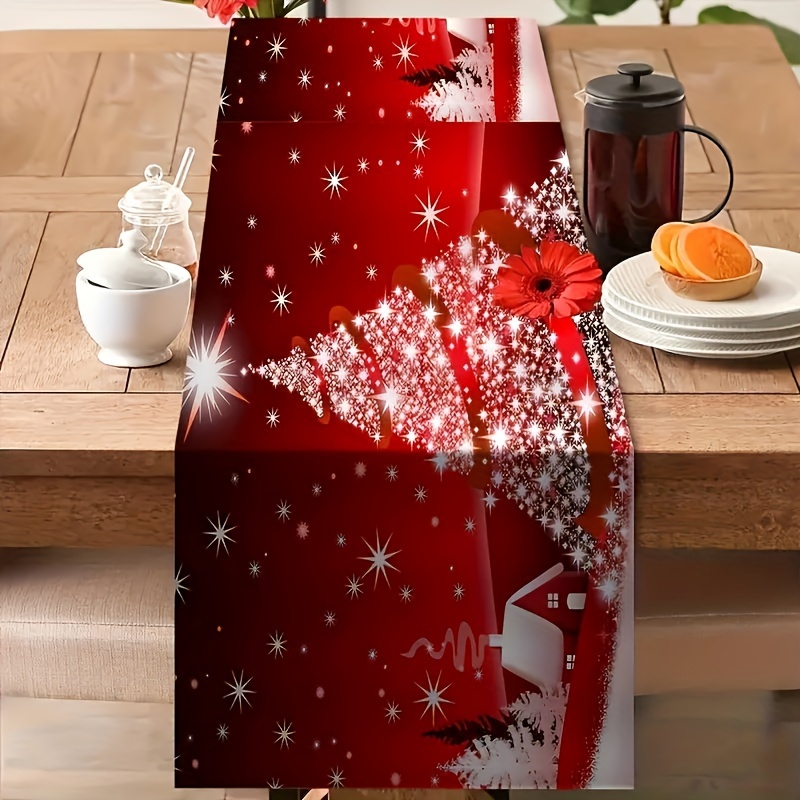 

And Christmas Tree Table Runner - 1pc Woven Polyester Rectangle Holiday Party Dining Decor For Home, Kitchen, Outdoor, And Garden Banquet Room Decoration