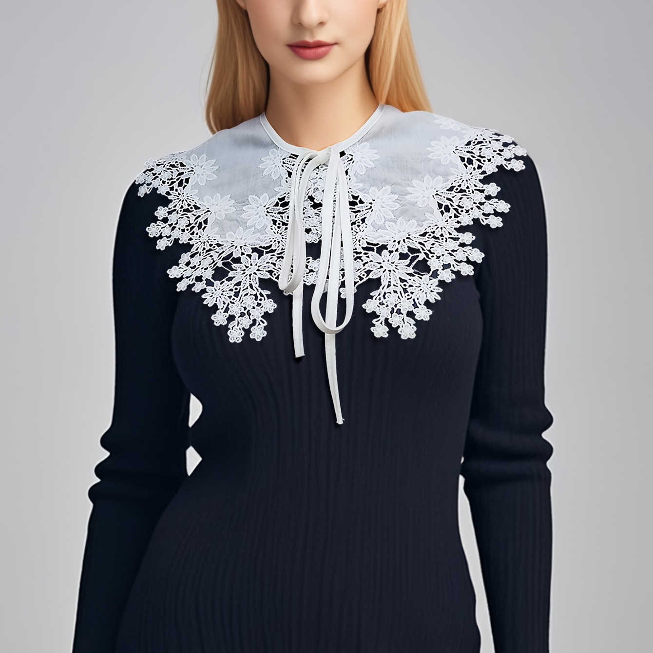 1pc Plum Fake Collar Shawl Adjustable Tightness All-match Lace Ornament Women's Matching Semi-transparent Tulle Temperament Lace Collar