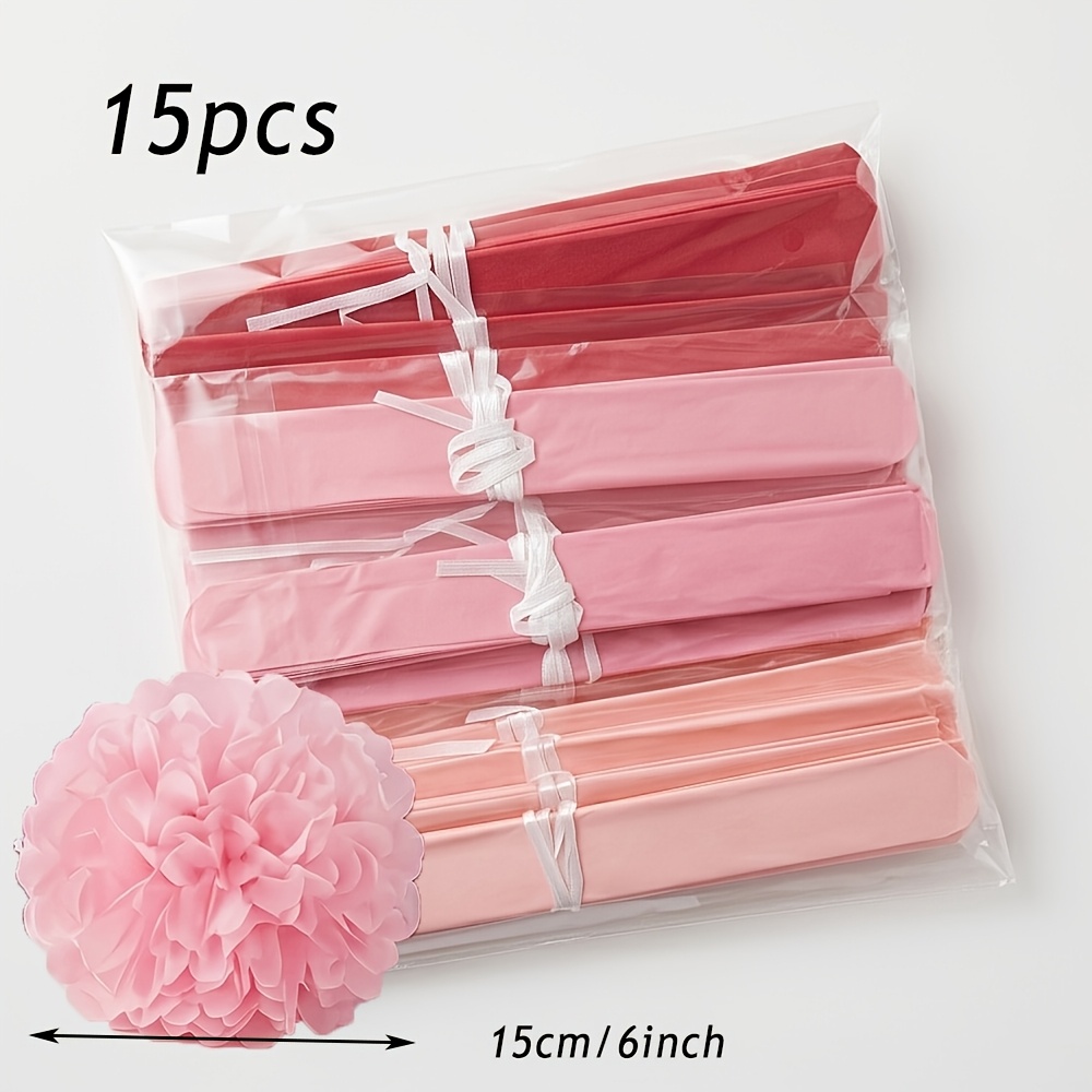 TEMU Ensemble de décorations de boules de fleurs en papier à dégradé rose, 15 pièces. Ce set comprend du poudre de pêche, du rouge rose et du rose