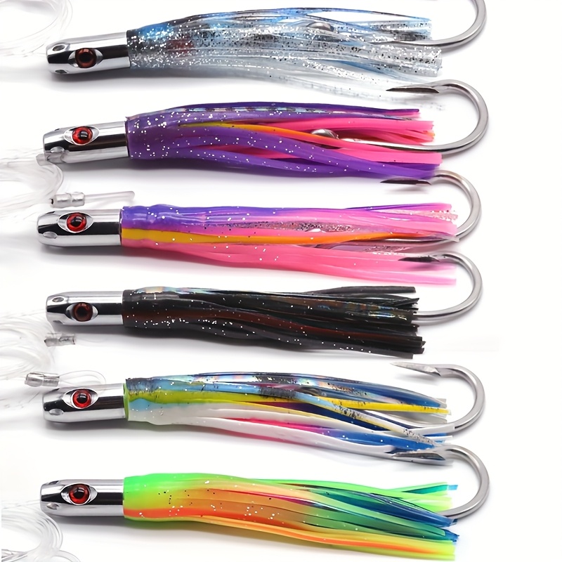 1pc 5-inch Jet Head Drag Fishing Lure with Dual Squid Skirt and Stainless  Steel Hook | Suitable for Deep Sea Fishing of Large * Mixed Color, PVC  Material, Pouch-Packaging