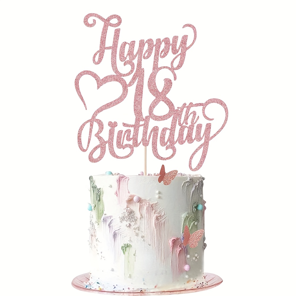 Image of Glitter Happy 18th Birthday Cake Topper - 18 Anniversary/birthday - Hello 18, Cheers To , 18 & Topper Party Decoration