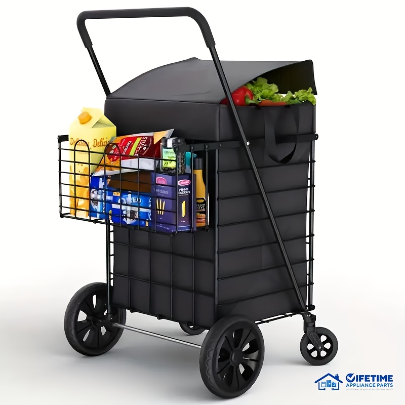 Foldable Shopping Cart With Wheels For Groceries, Folding