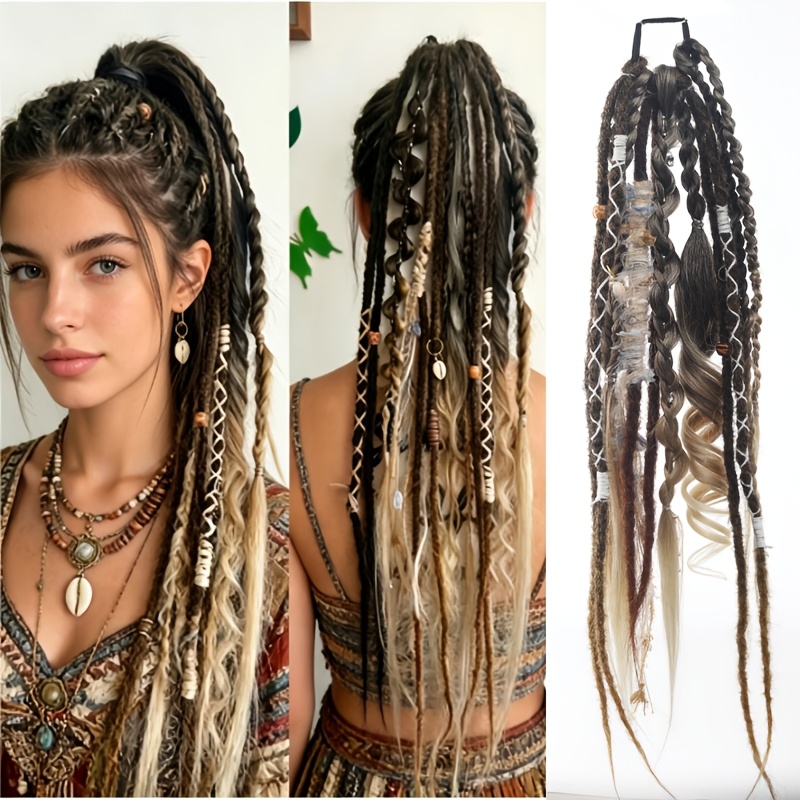 TEMU Colorful Handmade Wig Braids, Each Braid Is Unique, Elastic , Suitable For Daily Wear, Viking Style Braids, Ethnic Style Wig Braids