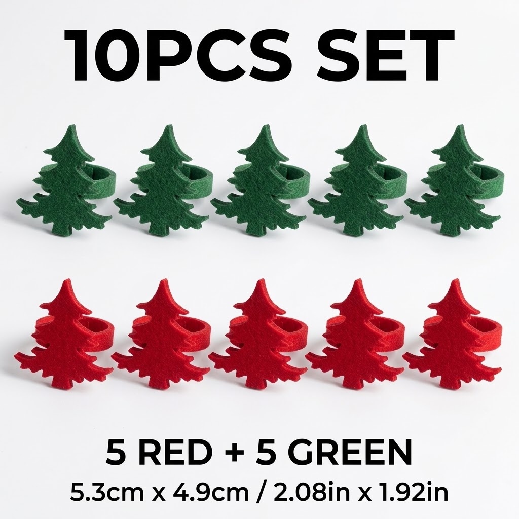 TEMU 10pcs Set, Christmas Tree-shaped Napkin Rings, Easy Red And Green Color- Holiday Table Napkin Clips, Felt Material, Christmas Home Dining Room