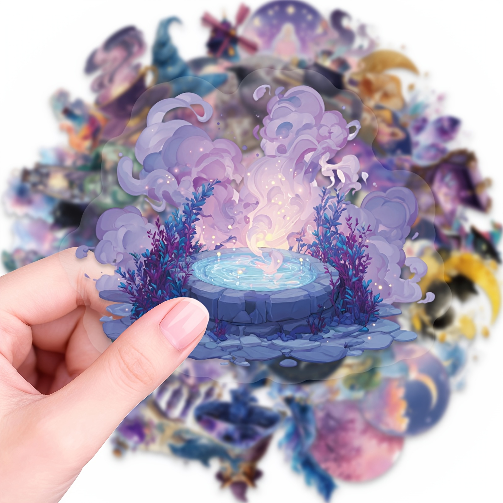 Image of 56 Purple Magical Stickers Made Of Transparent Pet, Decorative Stickers Suitable For Journals, Handmade Albums, And Mysterious Themes