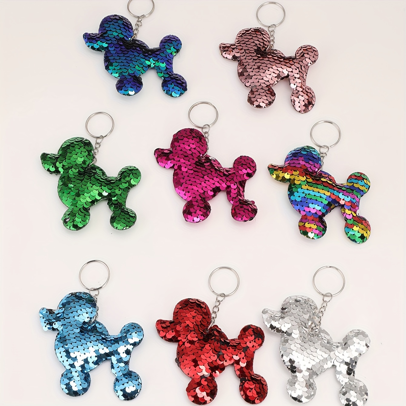 

Sequin Poodle Dog Keychain Set, Metal Cartoon Key Rings With Sparkling Sequins, Ring Buckle, Festive Homecoming Gift Decorations, Pack Of 8