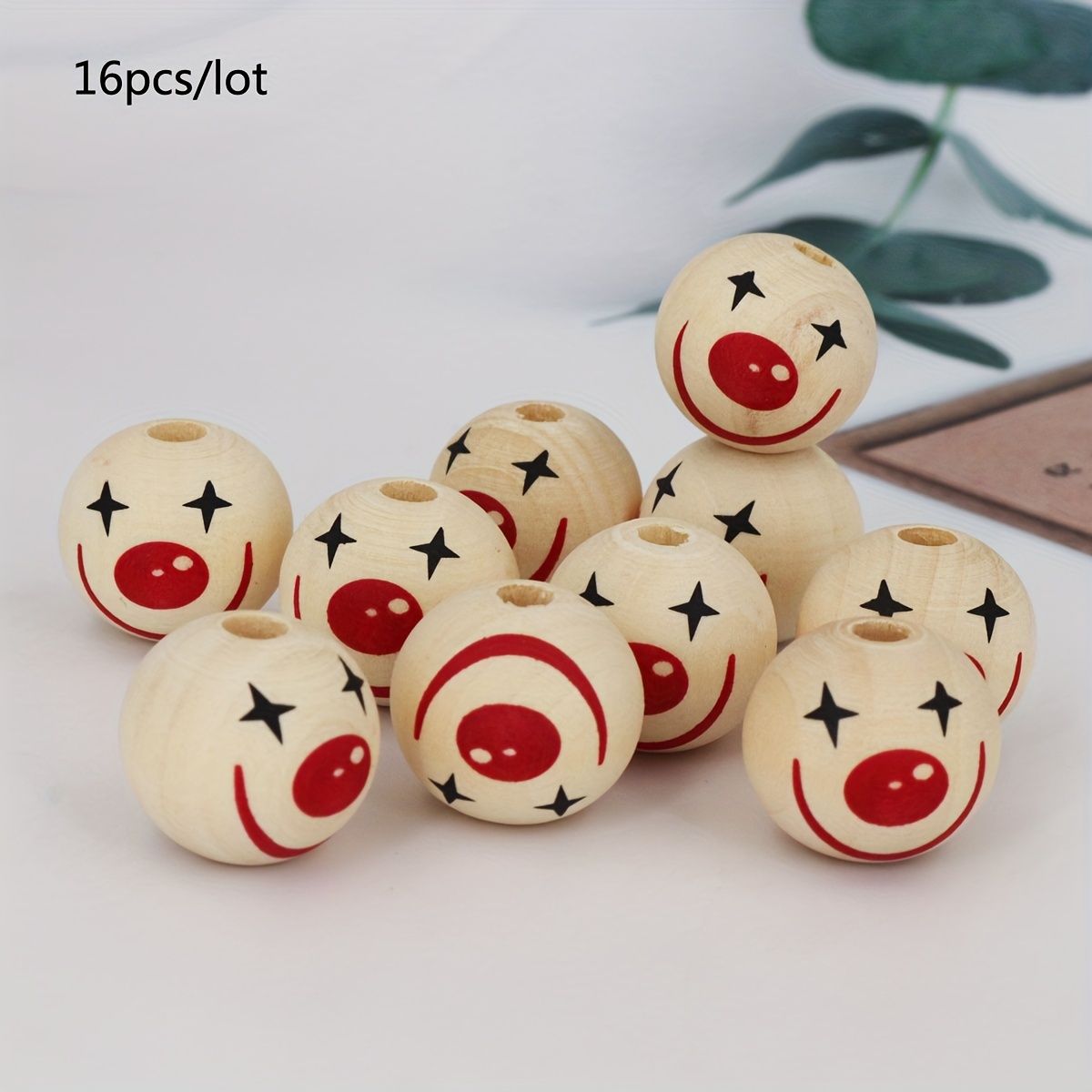 Image of 16pcs 20mm Smiling Clown Wooden Beads - , & Keychain Crafting Supplies, Perfect For Handmade Decorations Pendants For Jewelry Making Charms For Jewelry Making