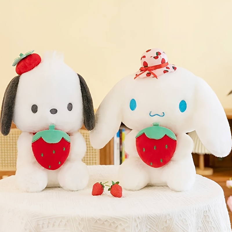 Sanrio Cinnamoroll & for Pochacco Plush Toys, 1pc, Soft Polyester Stuffed Animals with Strawberry and Hat, Festive Gift for Christmas and New Year