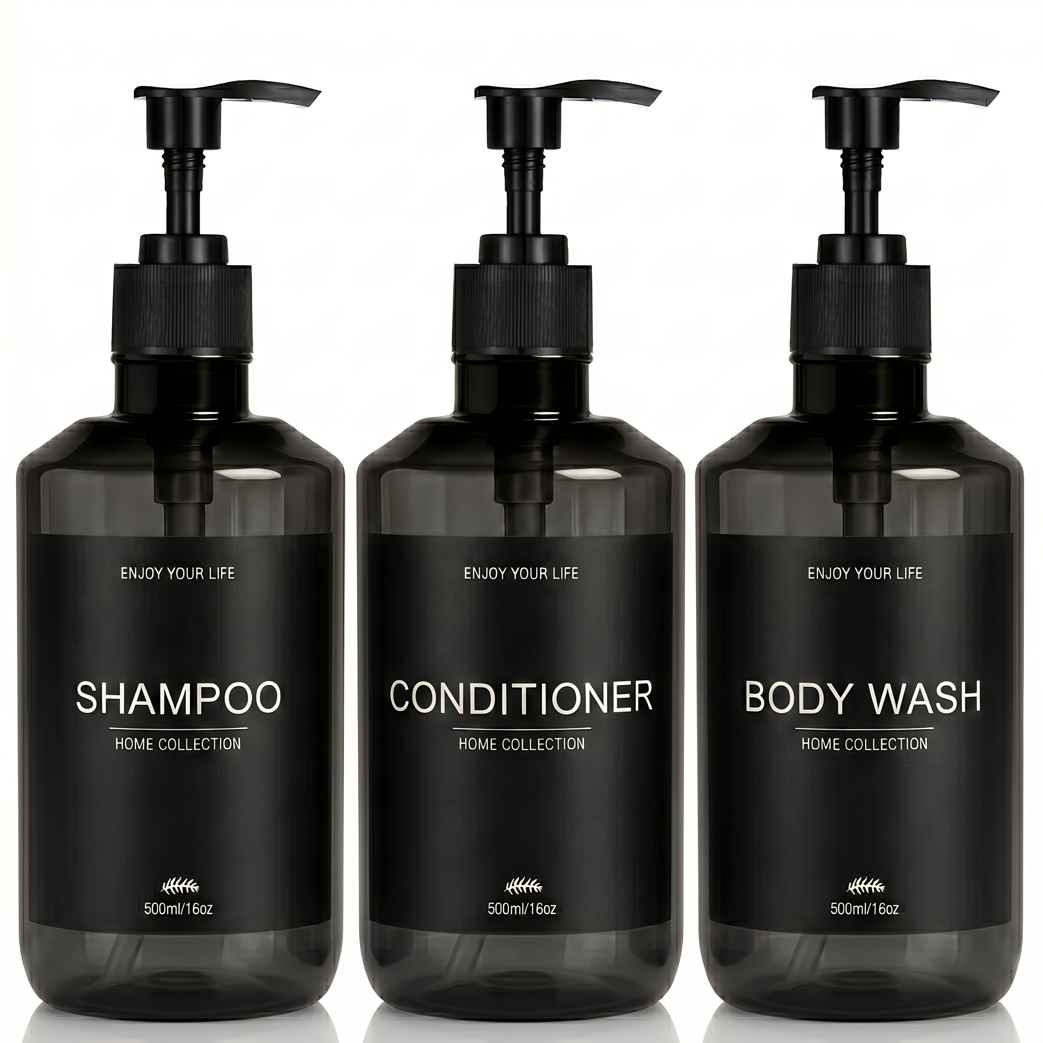 TEMU Trans-black Pump Bottles For Bathroom Shower, 3-pack Shampoo And Conditioner Dispenser Set For Shampoo, Conditioner, Body Wash, Home And Rental