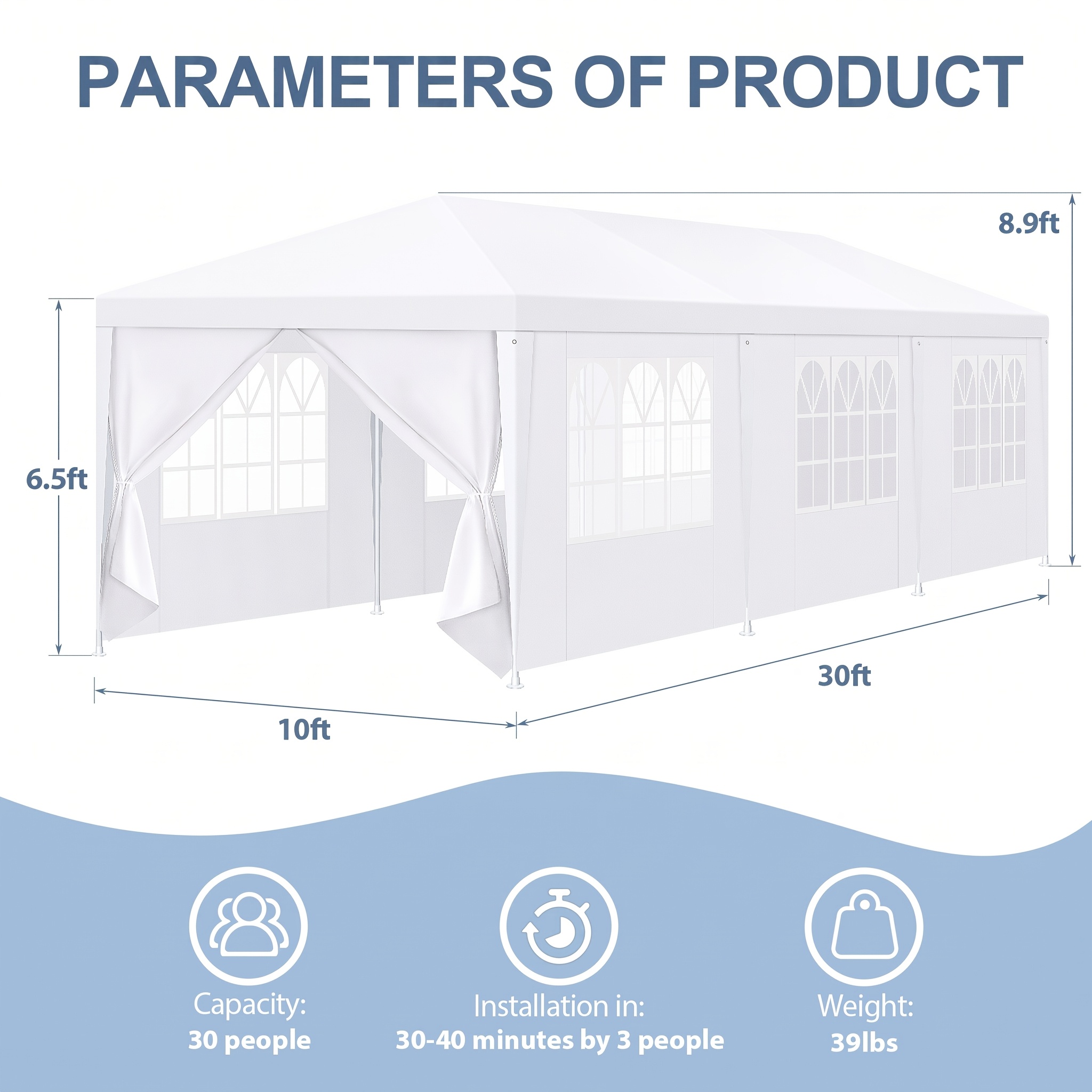 TEMU 10x30ft Outdoor , Wedding Event Tent With Removable , , Easy To Carry, Suitable For Backyard, Lawn, Party, Terrace, Gazebo