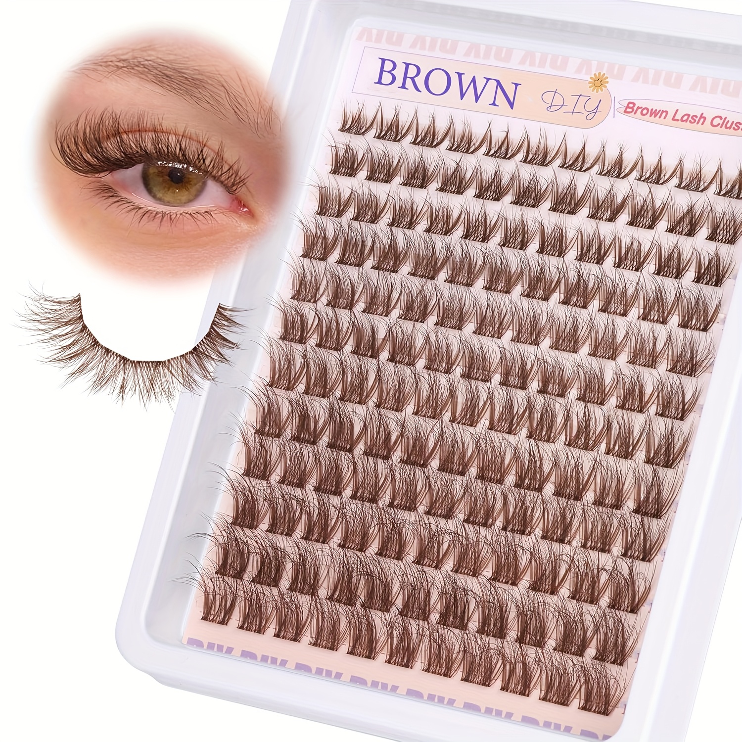 Image of Brown Eyelash Clusters Natural Eyelash Clusters Invisible Band Wispy Eyelash Extension Band 8-16mm D Lash Clusters Extension Clear Band Single Cluster Eyelashes Thick Brown Eyelashes 132pcs