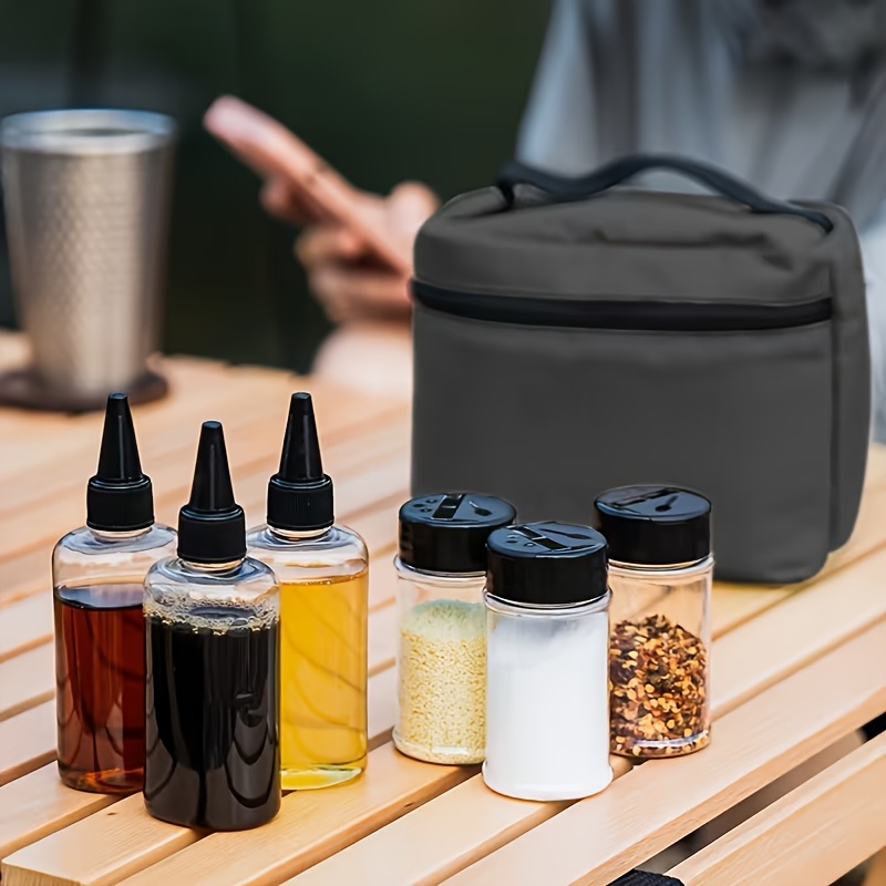 Image of 6pcs Outdoor Seasoning Set, Including 3pcs 80ml Spice Bottles And 3pcs 100ml Oil Bottles, Plastic Spice Containers, Suitable For Bbq, Travel And Outdoor Safety