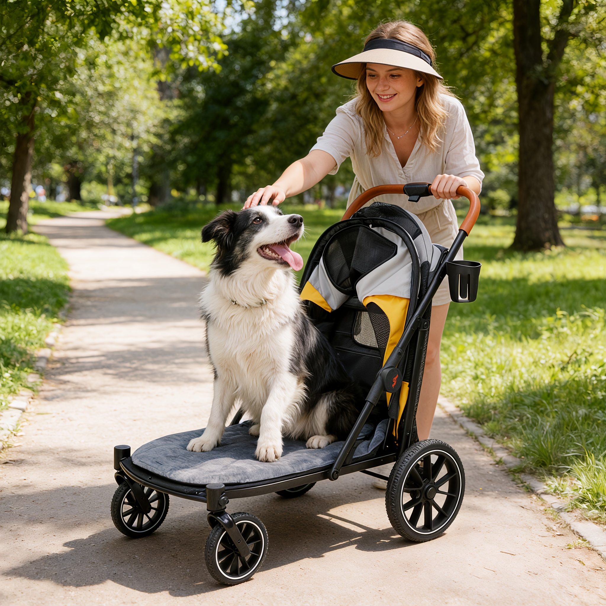 Large Dog Stroller with 4 Wheels: Foldable Pet Stroller for Medium Large Dogs Up to 42Kg, Dual Entry Pet Stroller with Mesh Windows, Storage Pocket, Cup Holder And Brake System, 86X65.5X102 Cm - Image 4