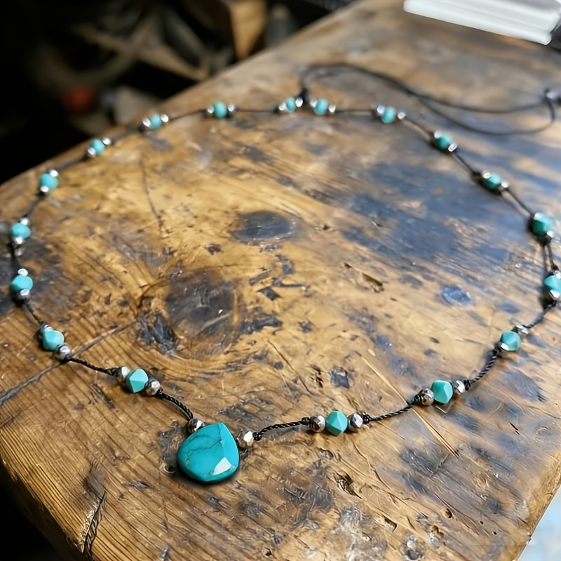 TEMU Adjustable Turquoise Necklace - Sparkling Natural Stone, Elegant And Simple Pendant, Suitable For Daily Wear And Parties, Gifts For Wives, , ,