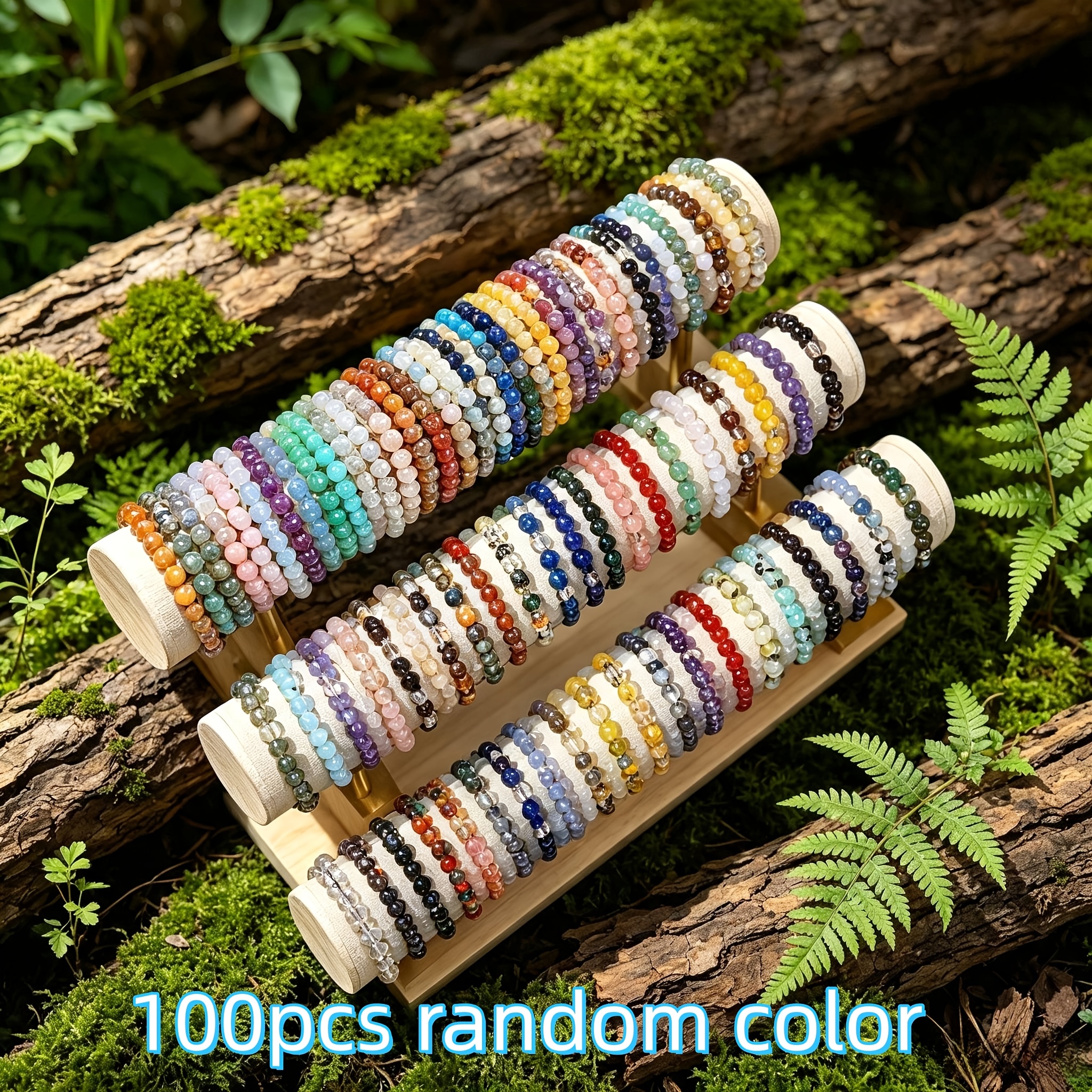 Random Color 97pcs 8mm Bohemian Style Multi-style Beaded Bracelets, Mixed Design Colorful Glass Handmade Elastic Bracelets, Suitable For Women In