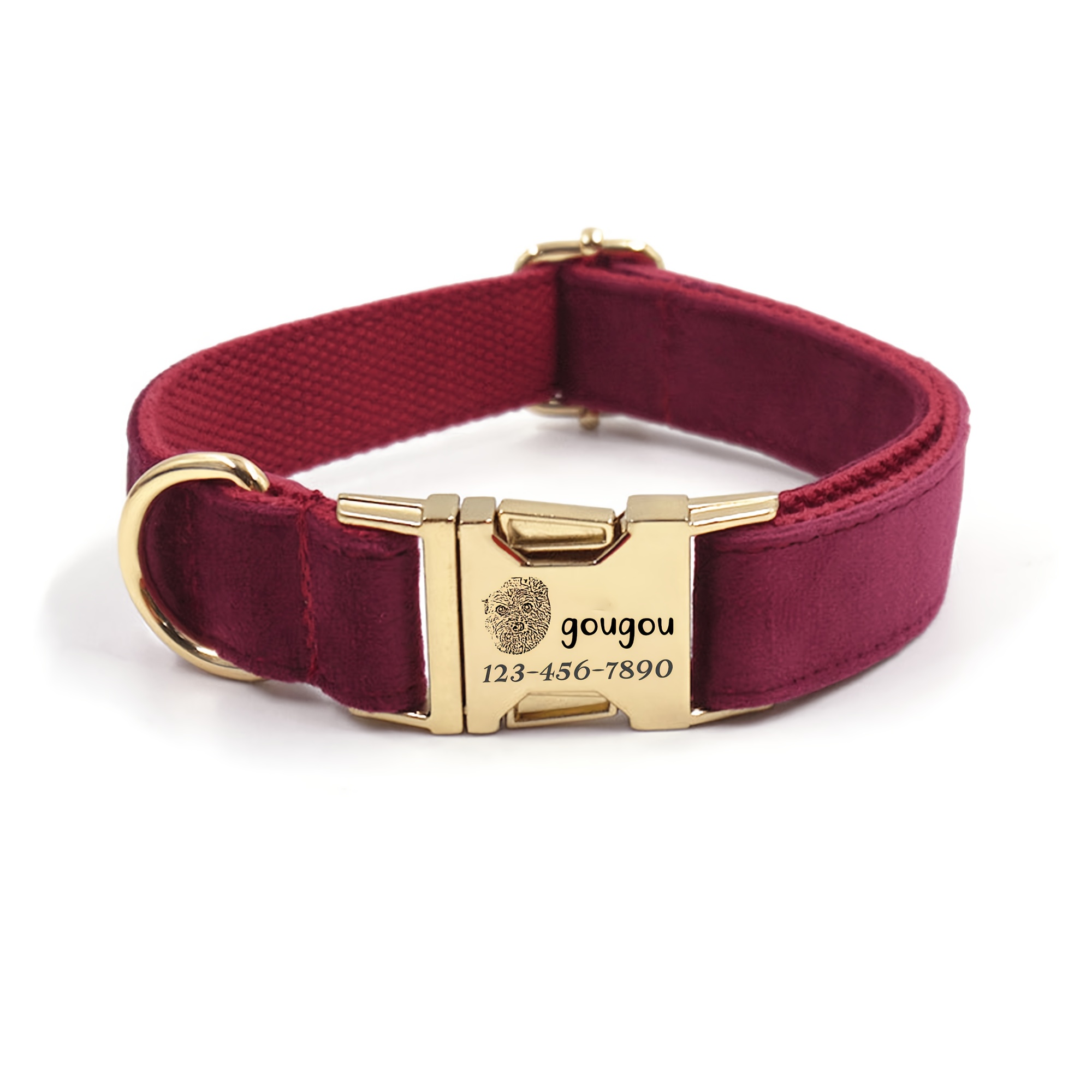 Personalized Velvet Dog Collar with Custom Name & Phone ID Tag