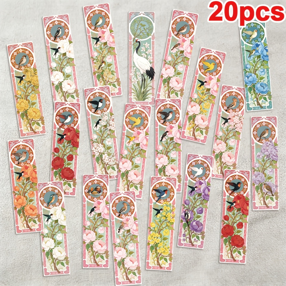 TEMU 5.9 X 1.57 Inch 20 stuks Lente Vogel en Bloem Bladwijzer Set, Hoeveelheid Hoge Kwaliteit, Cadeau voor Kunstliefhebbers, Perfect voor Vakantie en