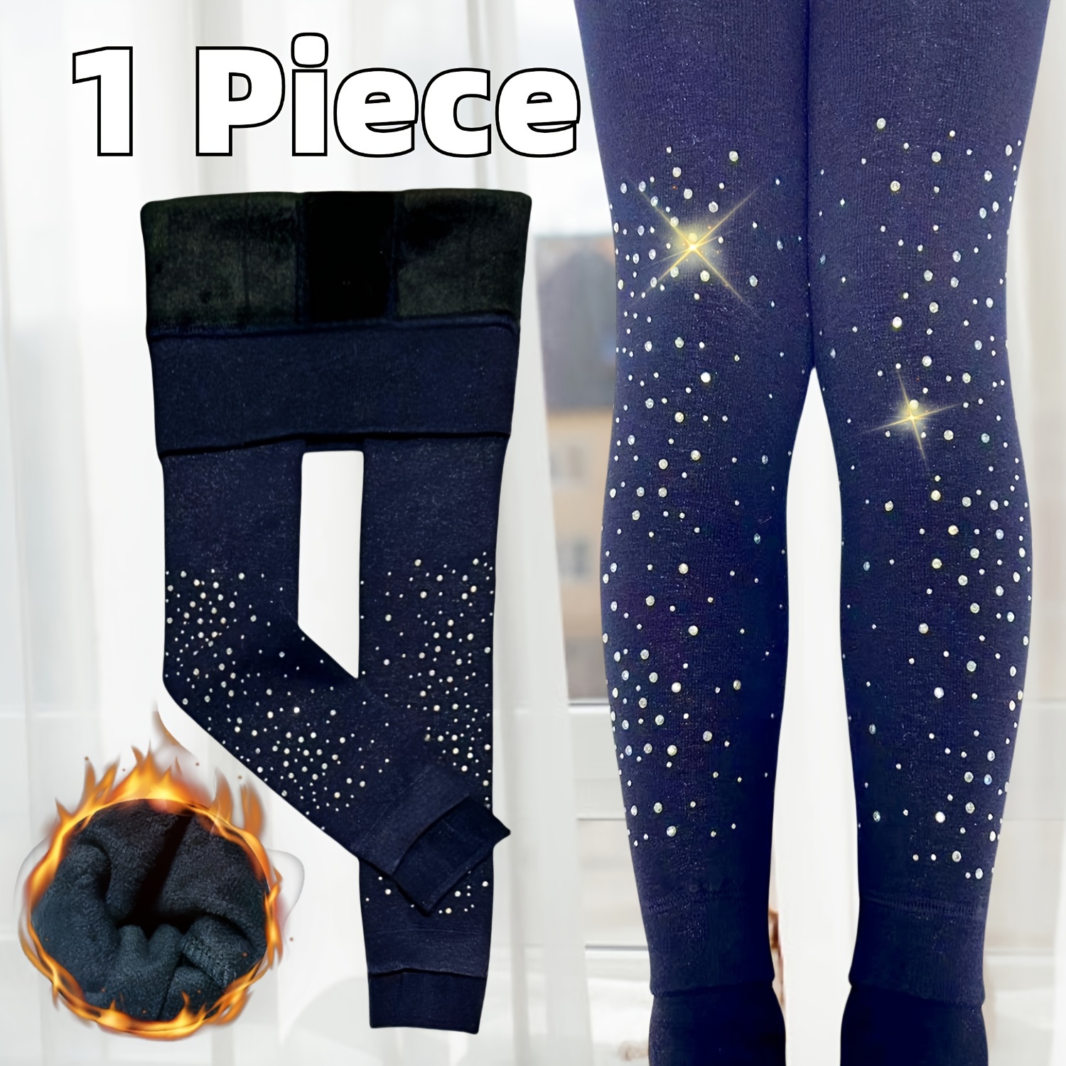 1/2 stuks Winter Meisjes Verjaardags- en Feestcadeaus, Damesleggings met Diamanten Bevestiging, Hoogelastische Broeken, Dik Geïsoleerde En Koudbestendige Jongerenbroeken, Dromerig en Mooi, Zacht en Casual