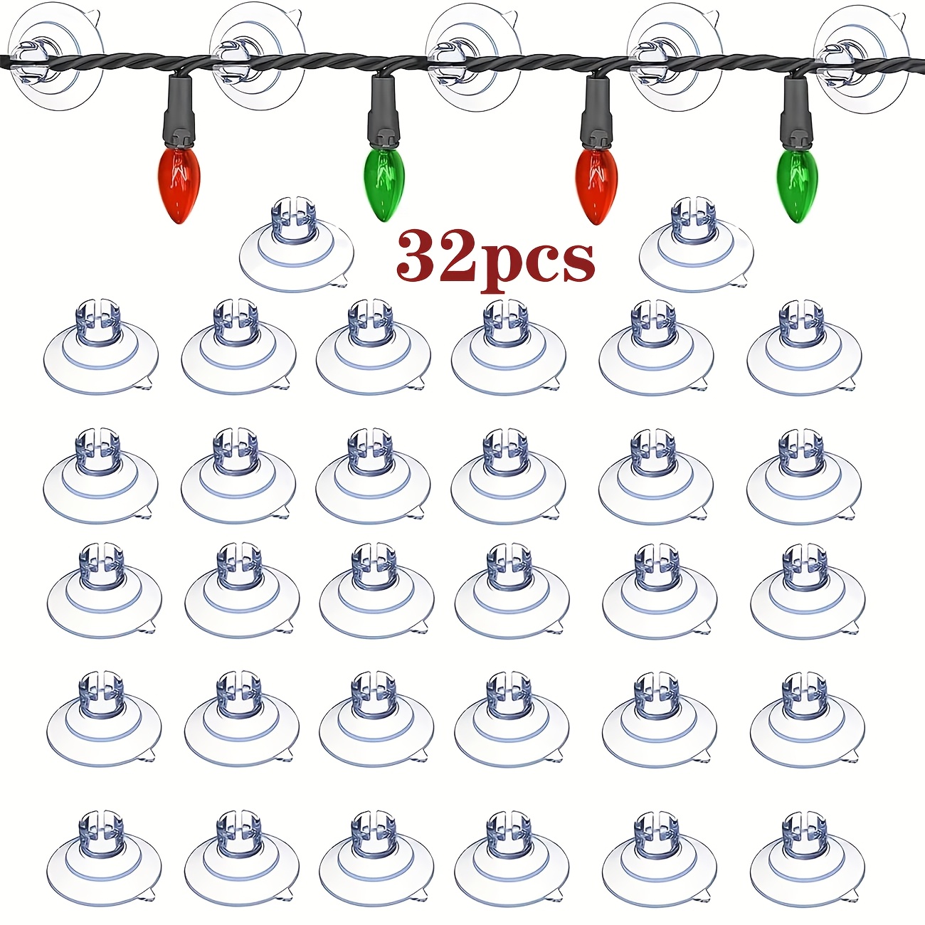 TEMU 32pcs Christmas Light Suction Cup Holders, Xmas String Light Suction Clips, No Drill Removable Window Glass Suction Hooks For Holiday Christmas