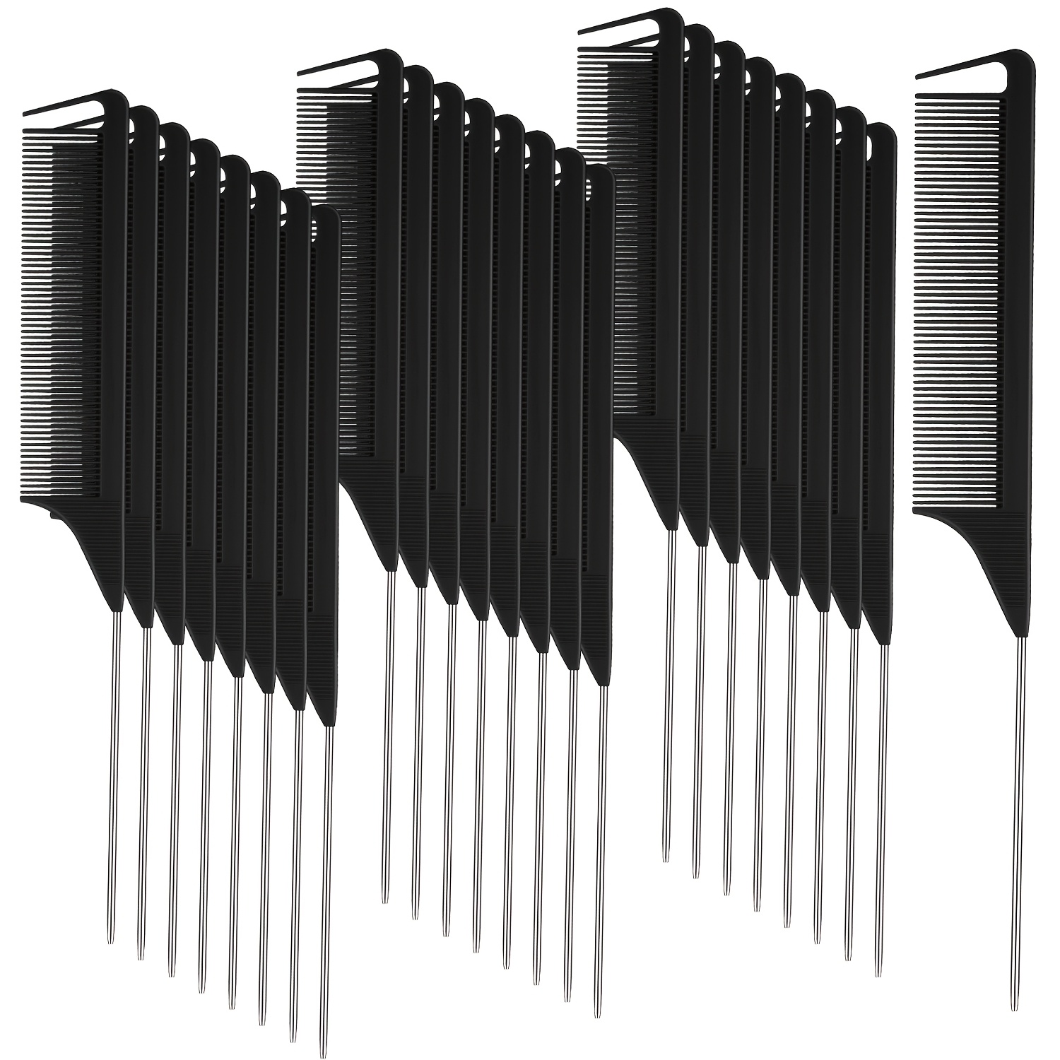 

30pcs Combs For Braids - Heat Resistant, Carbon Fiber Teasing & Parting Combs With Stainless Steel Pintails For All Hair Types