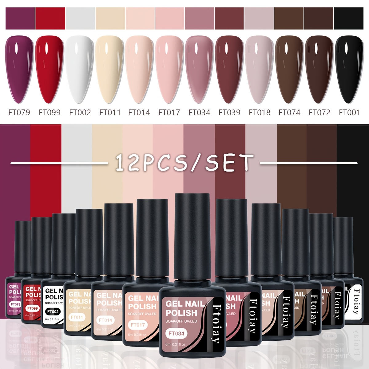 Image of 12pcs Gel Nail Polish Set - Long-lasting, /led Curing, Low Allergy, Neutral And , Alcohol-free - Ideal For And Salon Use