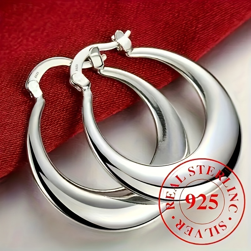 

1pair Glossy 925 Sterling Silver Hypoallergenic Hoop Earrings Elegant Suitable For Women Daily Party Ear Accessories