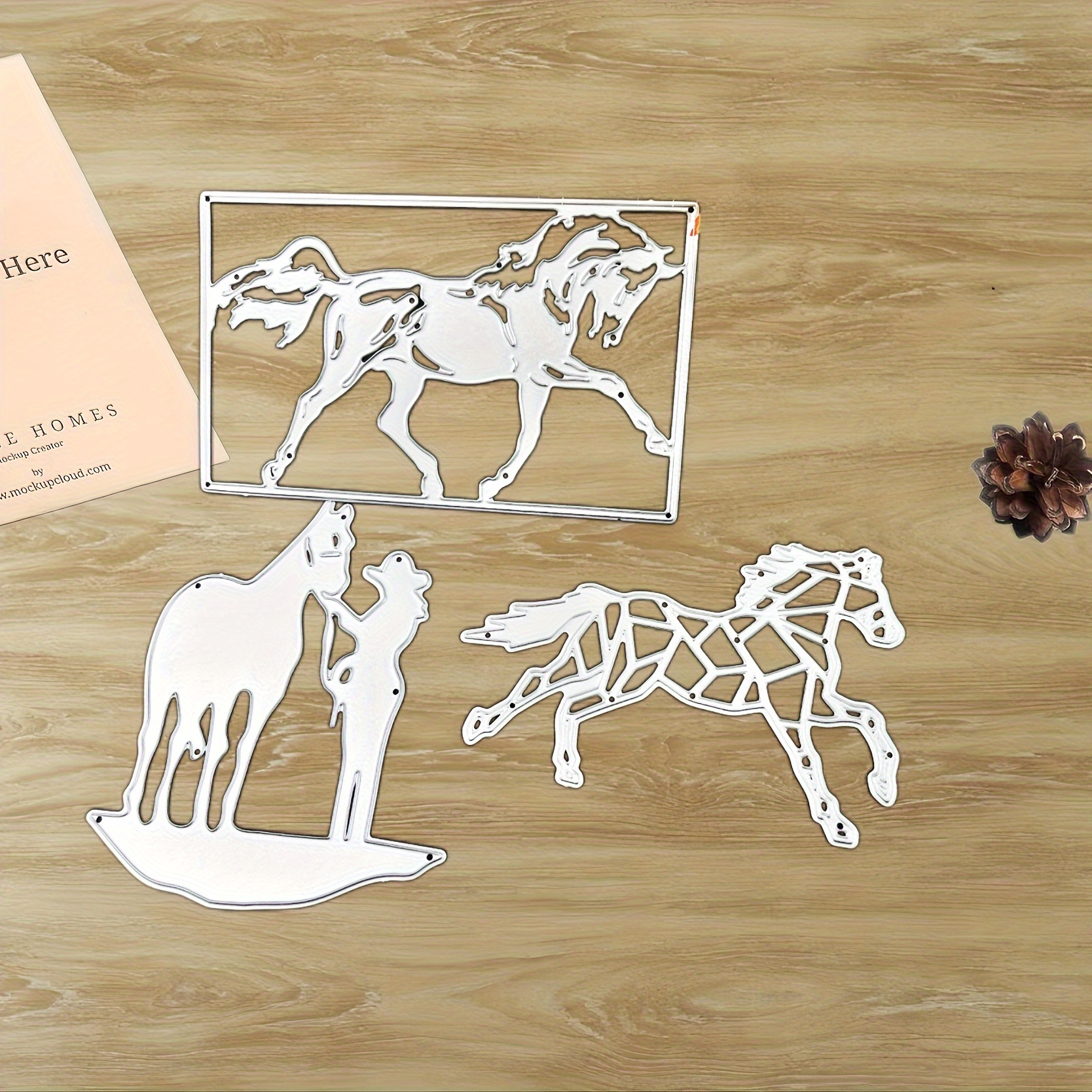

3-piece Equine Die Cut Set For Scrapbooking, Carbon Steel Embossing Templates, Manual Craft Knife Molds