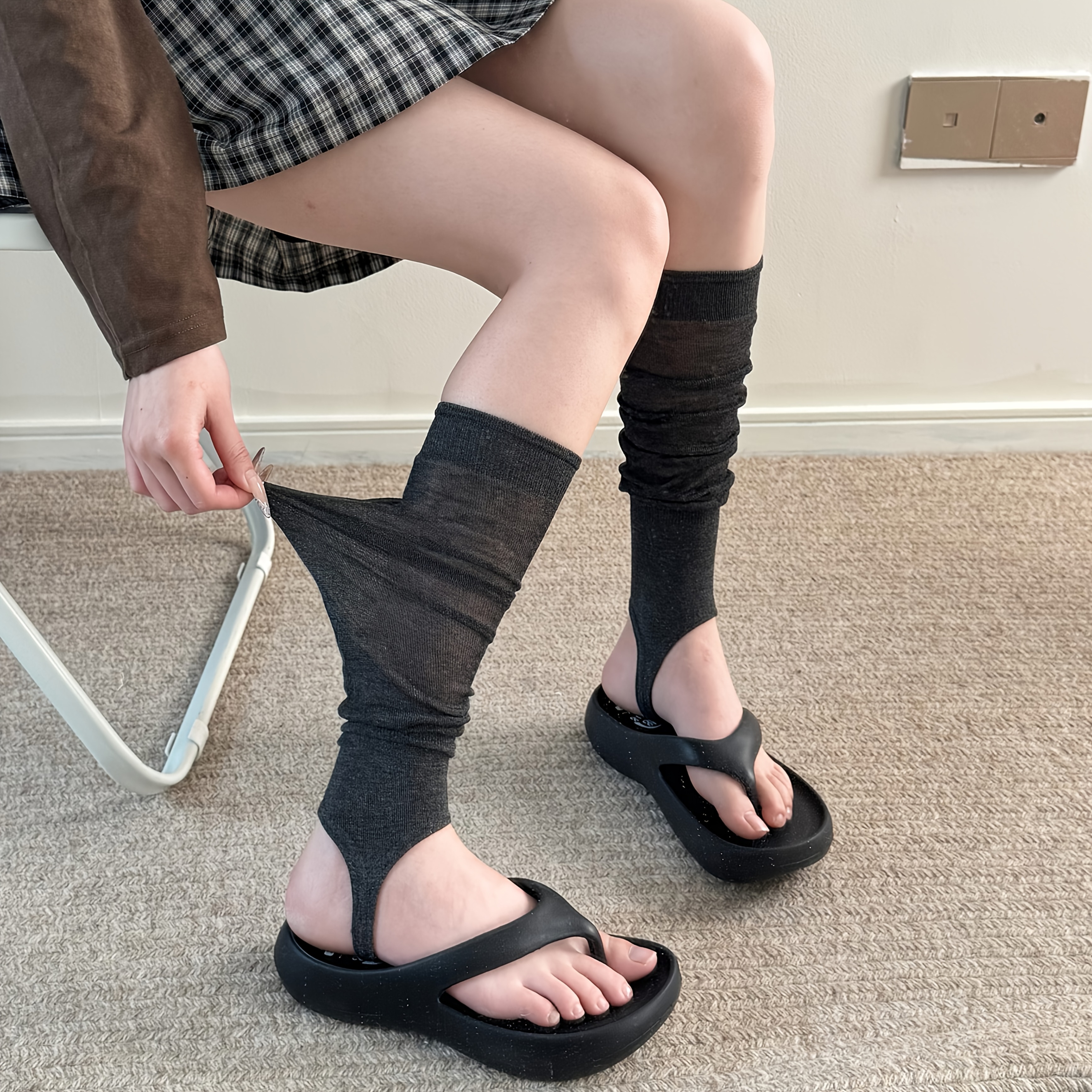 TEMU Spring/summer Thin Slip-on Slouchy Sock Covers, Mesh Knee-high Socks, Breathable Leg Sleeves, Non-slip Calf Socks, Circulation Compression Socks