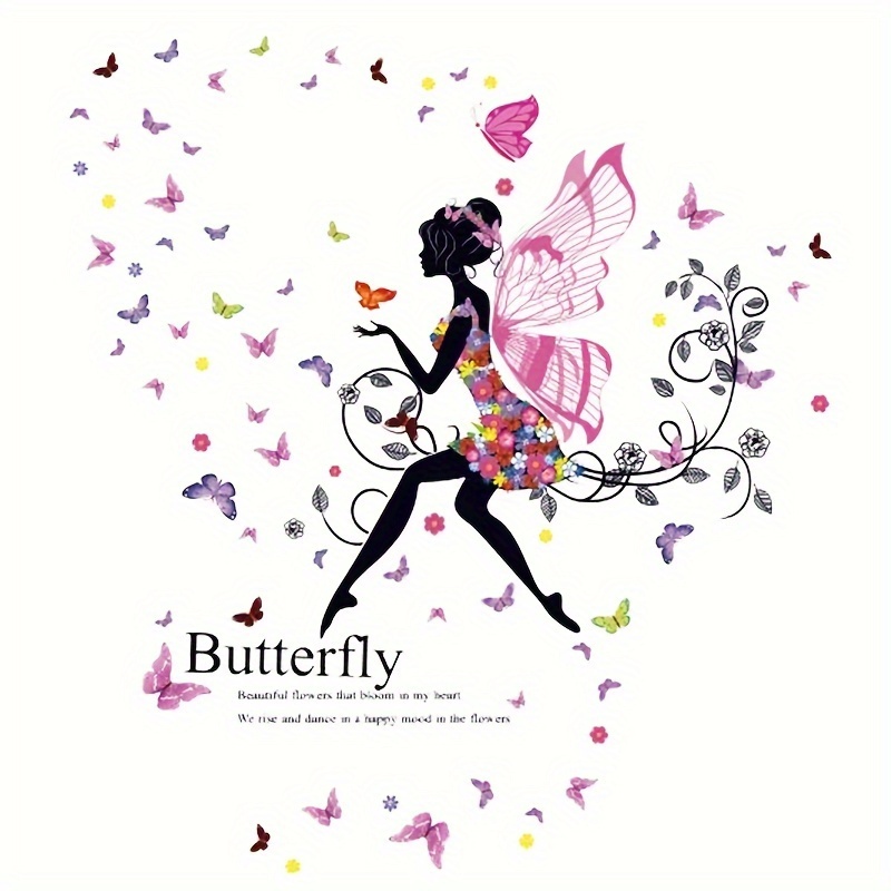 [enchanting] 1pc Creative Wall Sticker, Cartoon Wings Flower Fairy ...