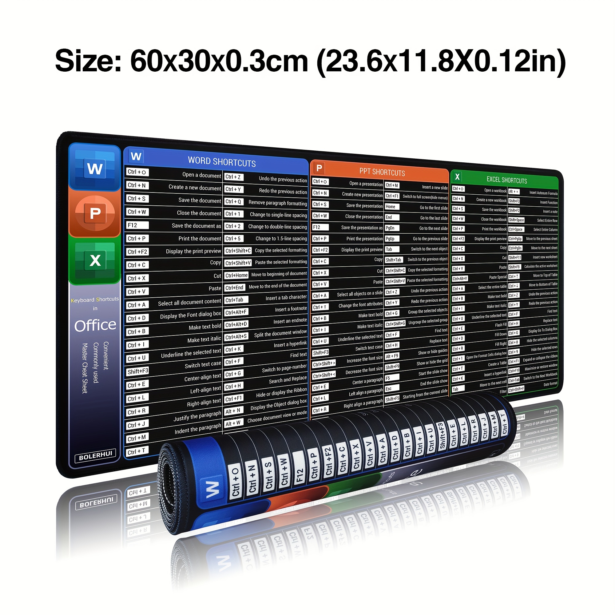 YHODCUIF Excel Shortcuts Tapis De Souris, 90 X 40 Cm, Raccourcis Clavier, Sous-couche De Raccourcis Excel Allemand, Version Pro Améliorée, Bords Cousus, Dessous Antidérapant, Tapis De Clavier