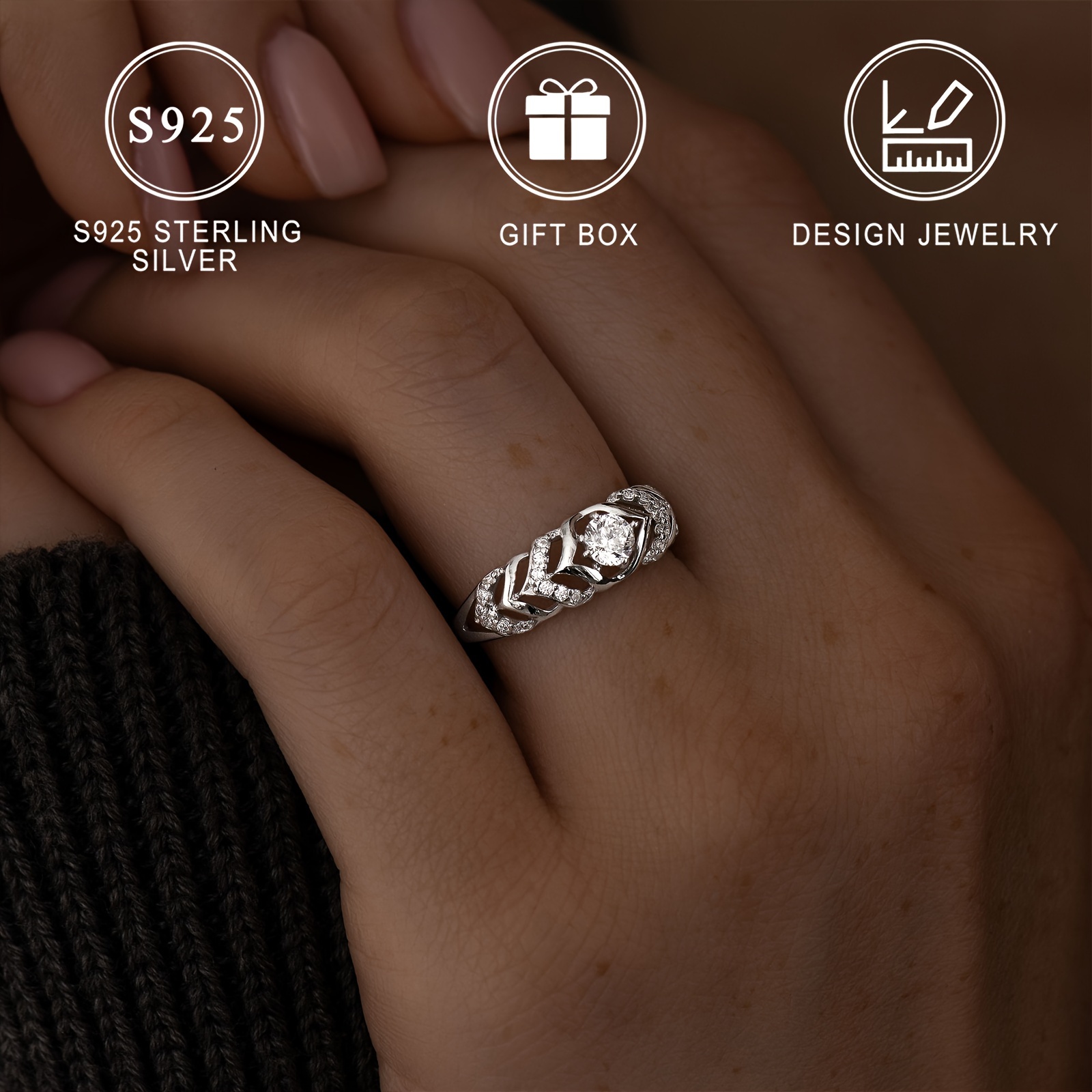 Romantic Declaration Ring for Women with Zirconia, S925 Silver