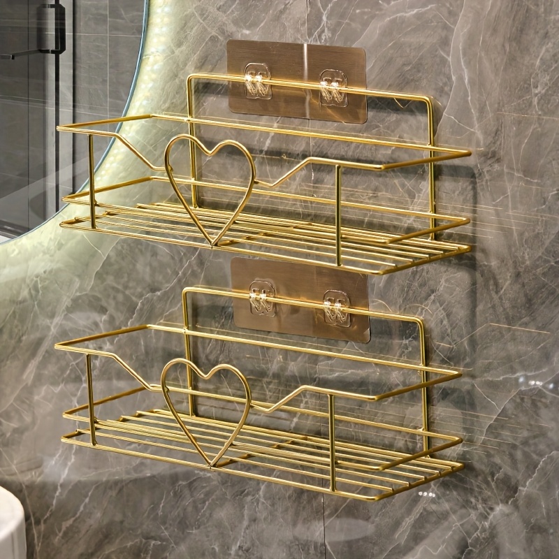 TEMU 2pcs Bath Storage Rack, Double-layer Design, Large Capacity Storage, Metal Frame, Love Shape, Cosmetics, Skin Care Products, Body Wash, Shampoo,