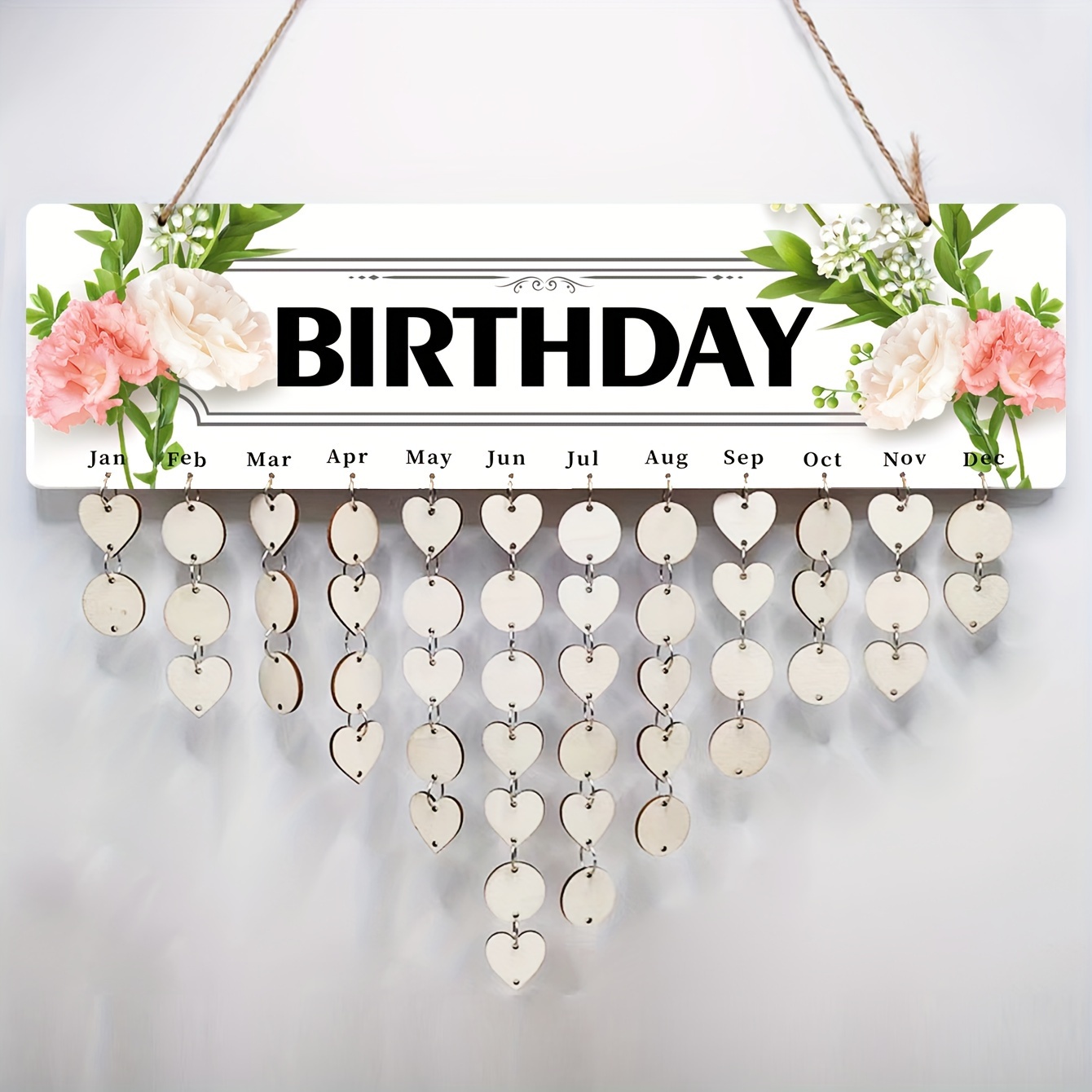 

Wooden Birthday Reminder Calendar Board With 50 Metal Rings And 28 Wood Circles - Diy Craft For Home & Family Special Dates - Wall Hanging Decor