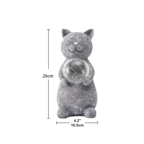 statue garden decor with gazing solar led lights ball cat decoration for garden yard patio lawn balcony gifts for mom grandma gray cat