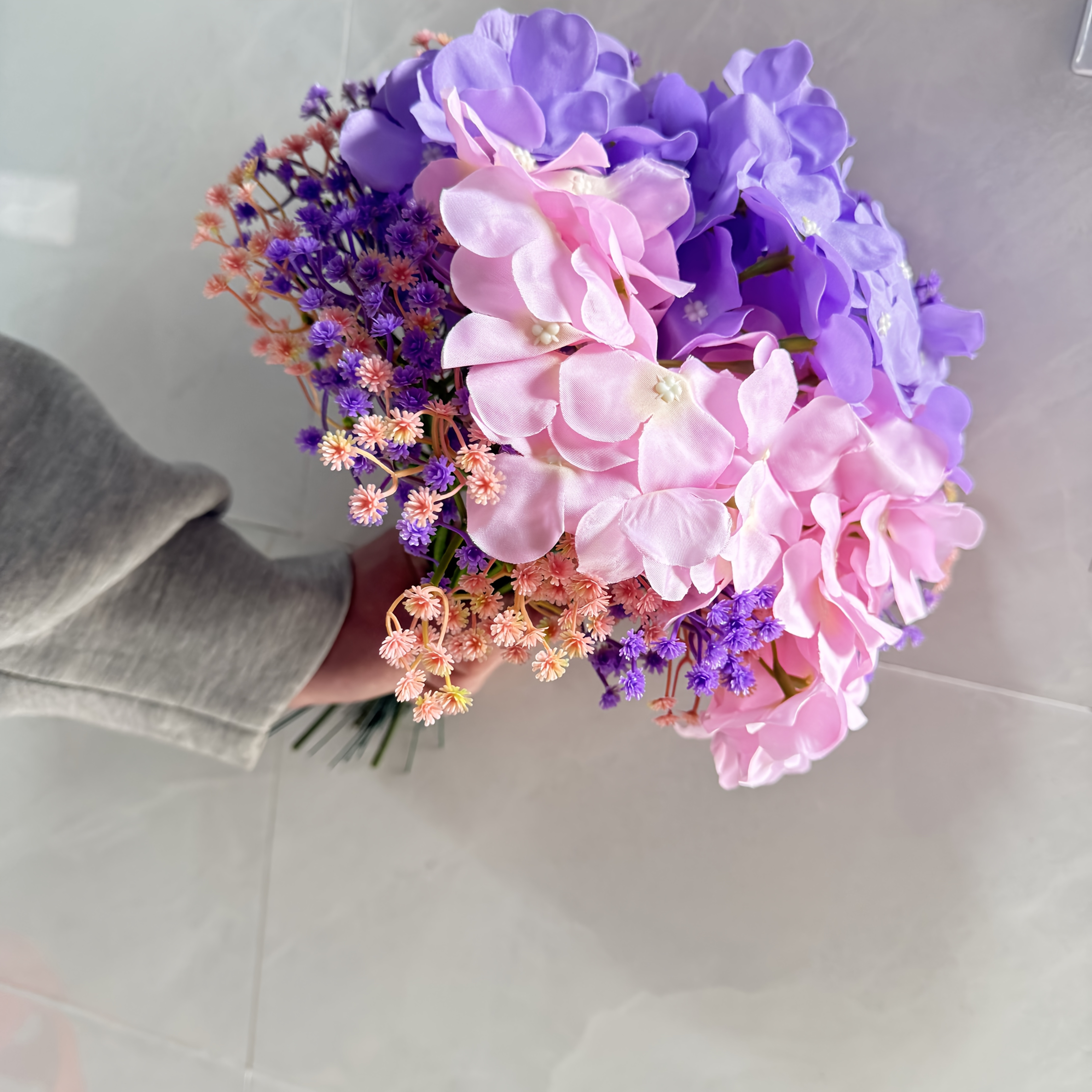 34pcs Hydrangea Starflower Artificial Bouquet - Purple Pink Hydrangea With Purple Pink Starflower Combination - Perfect For Weddings, Brides, Parties, Home Office Decor