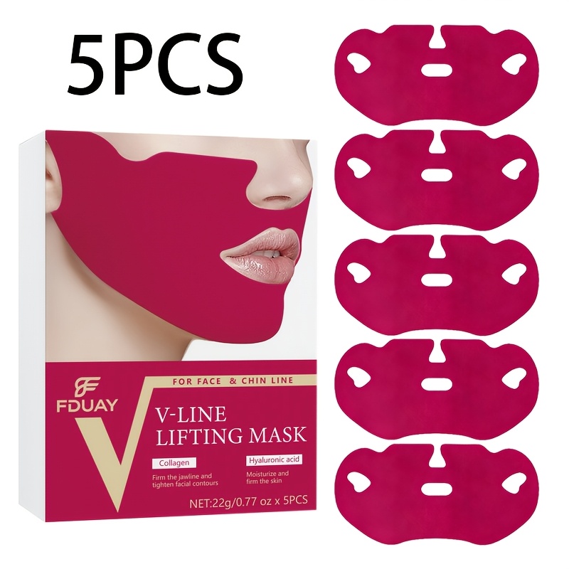 Image of 5pcs Lifting Mask, With Collagen & Hyaluronic Acid, Wrinkle Patches For Skincare, Firming & Smoothing Jawline Firming & Chin Contouring
