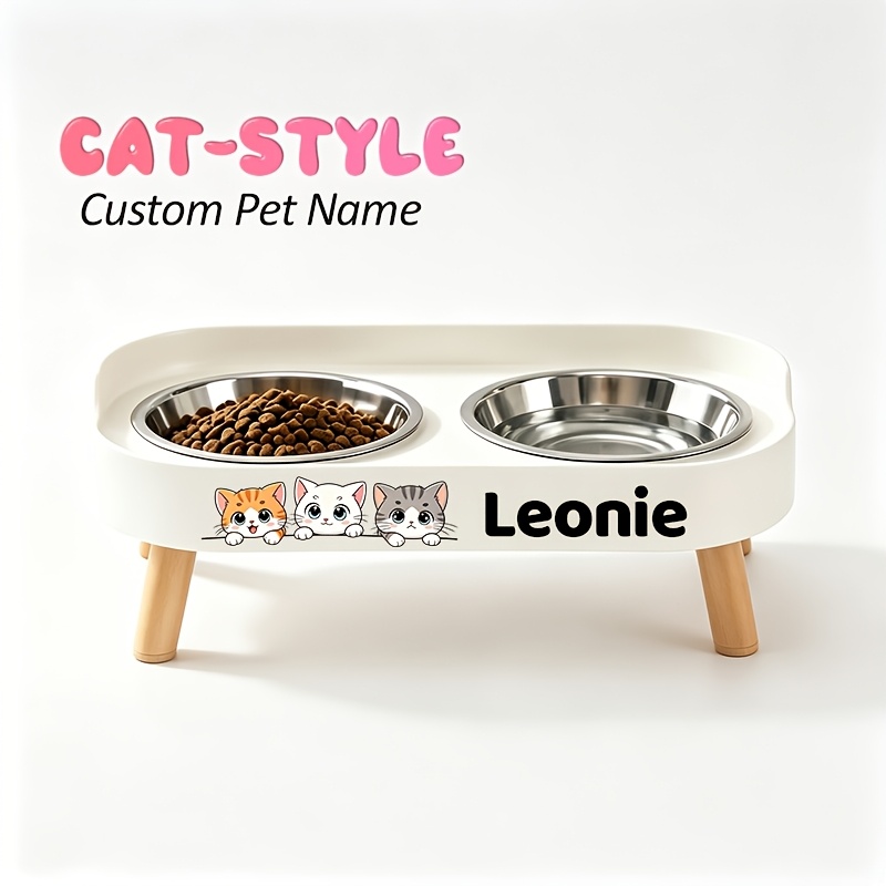 Raised Double Bowl Feeder with Custom Pet Name