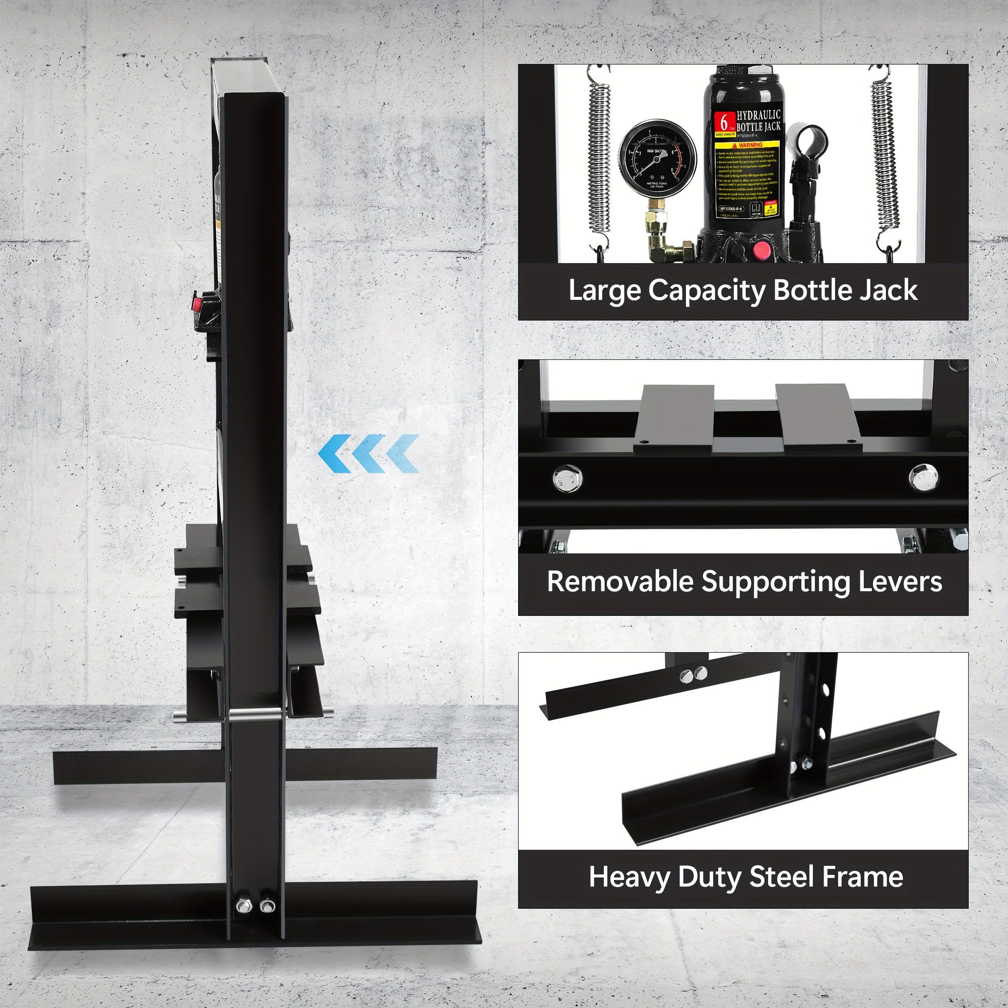 6-Ton Hydraulic Shop Floor Press, H-Frame Press W/Plates Adjustable