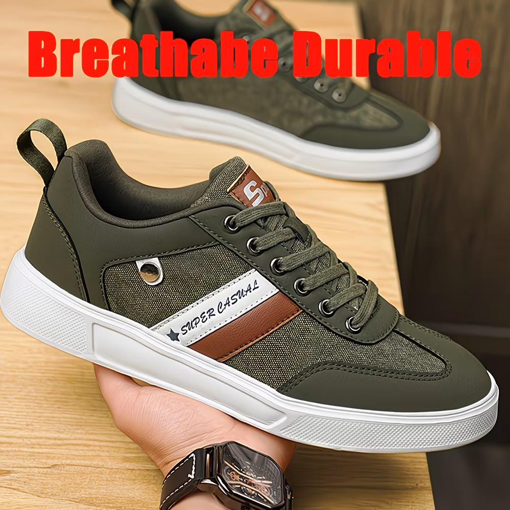chaussures décontractées rétro pour hommes - respirantes, semelle confortable, chaussures de skate style avec en pu/toile, à lacets, adaptées à toutes 2