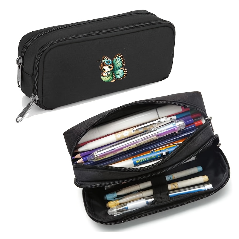 Cartoon-Printed Double-Layer Pencil Case with Elf Baby Design