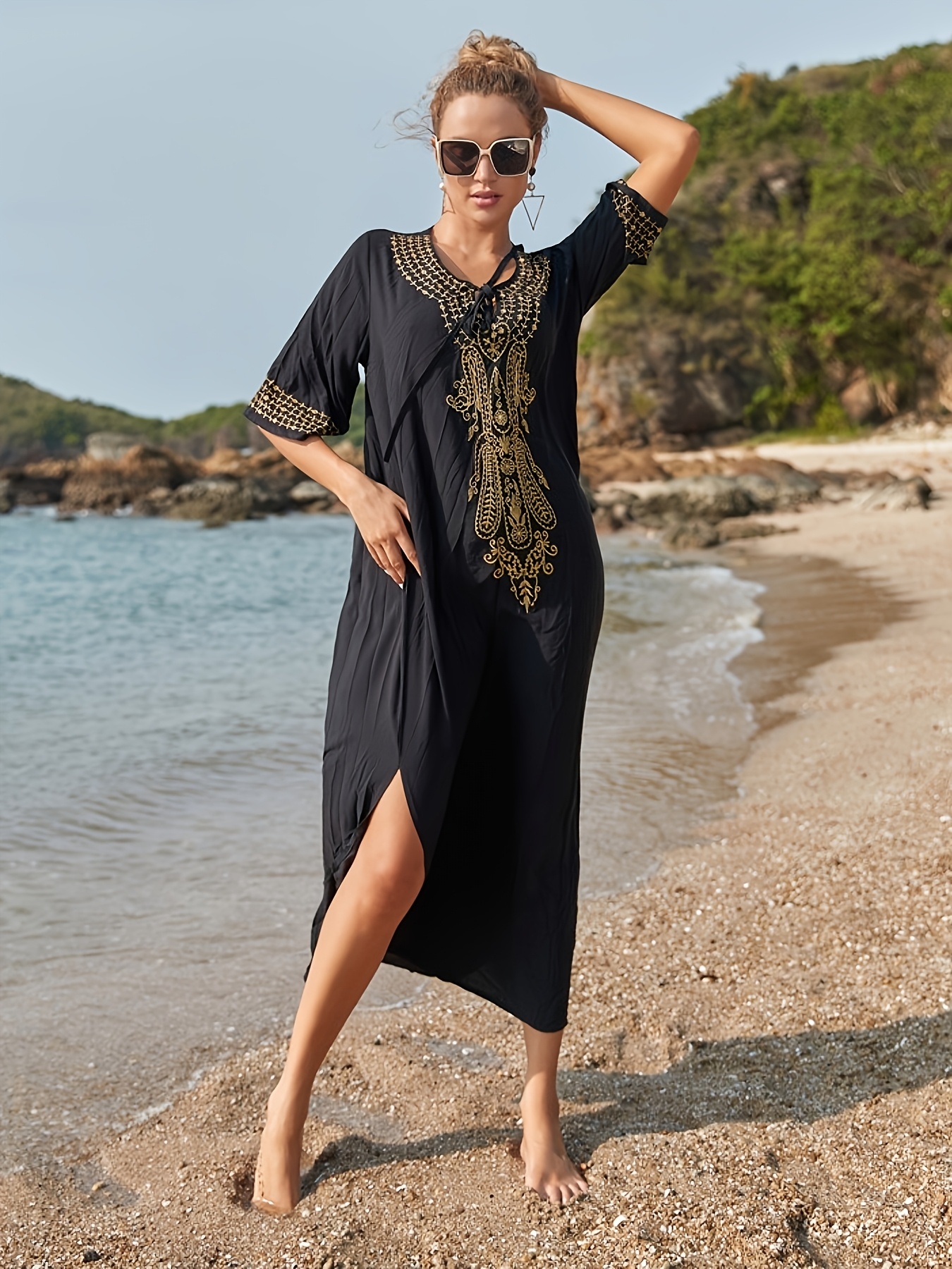 embroidered beach dress Viole Embroidered Floral Cotton A-Line Mini Dress