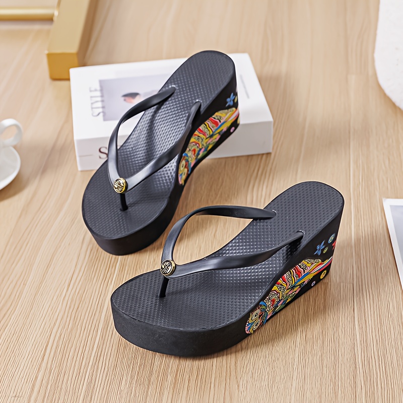 Summer New Women'S Thick Sole Wedge Flip-Flops, Comfortable Footwear for Home And Travel, Women Shoes