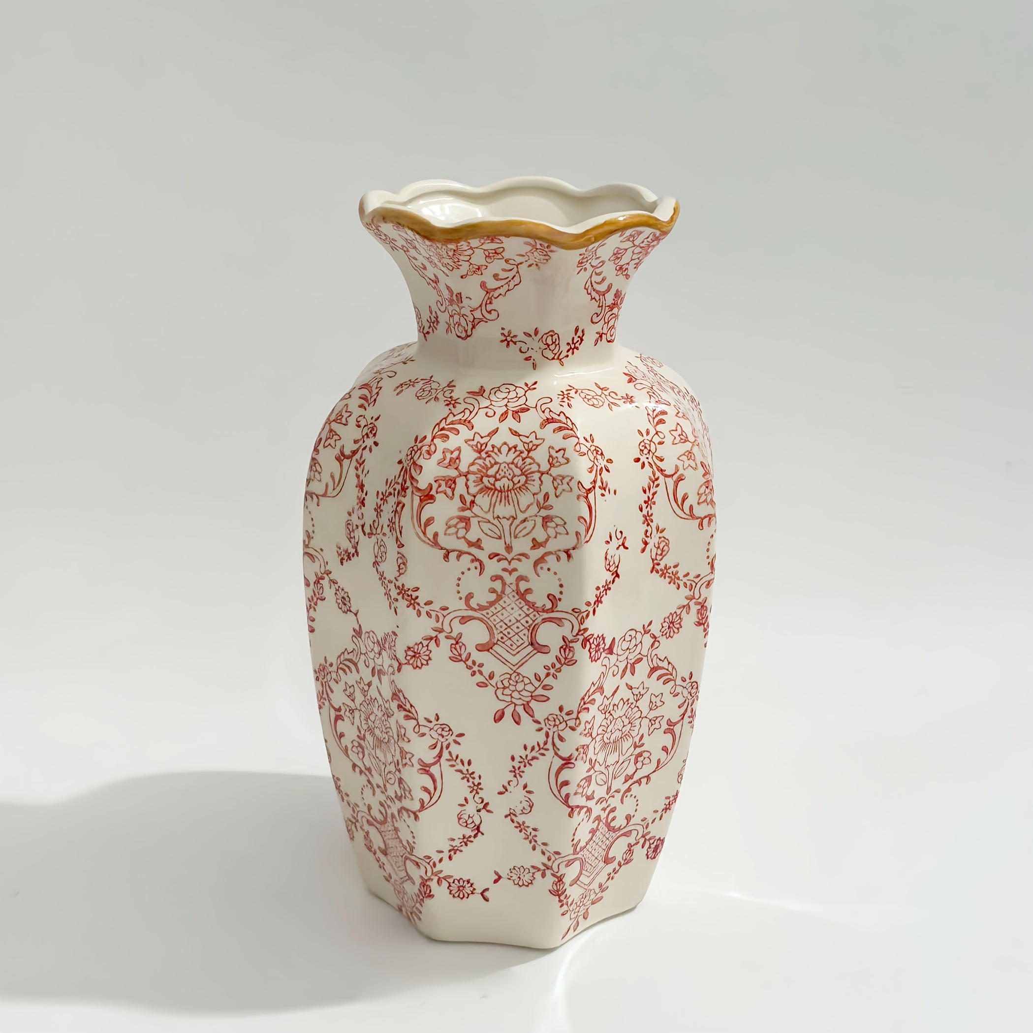 TEMU -red Glazed Ceramic Vase, Blending Eastern And Western Aesthetic Patterns, A High-end Handmade Gift With A Versatile Style Suitable For