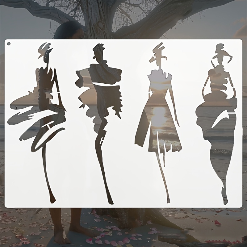 1pc Reusable Women's Silhouette Stencil – Elegant Clothing And Facial Features Patterns, For Fabric Wall Furniture Decor, Craft Making Clothing Tracing Home Decoration Painting Template