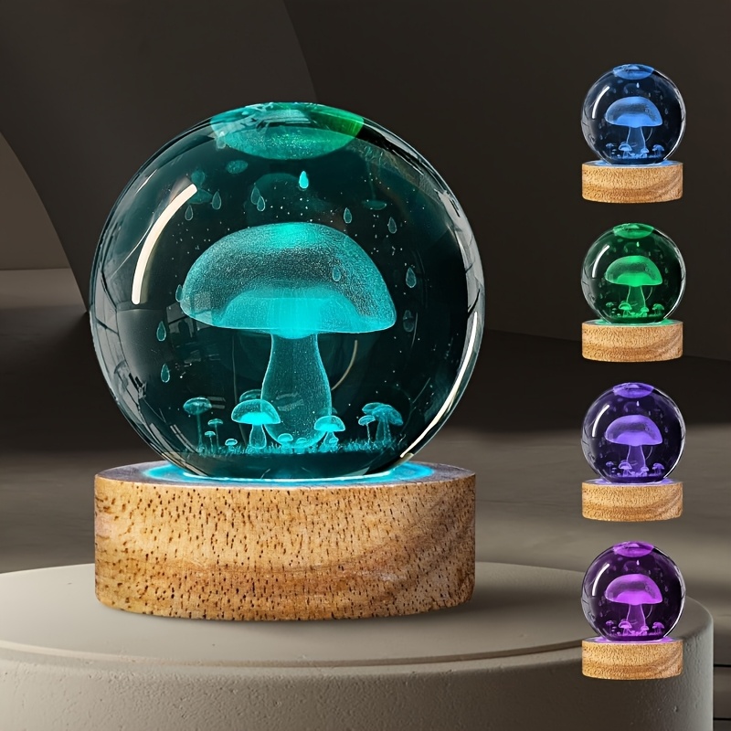 1 36 3d mushroom crystal glass ball led night light - Temu