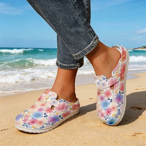 item picture elegant cherry print eva slippers unisex lightweight soft soled garden shoes mules shoes for daily commuting leisure versatile for comfortable and easy to shoes