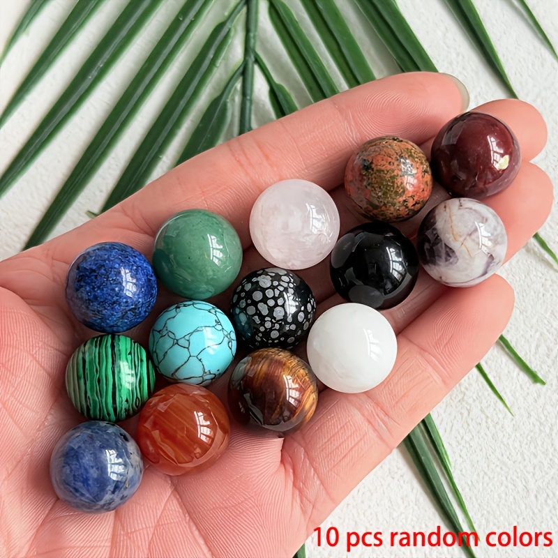 TEMU Lot de 10 billes de verre colorées , diamètre 16 mm, mini billes de quartz artificielles, perles de verre sculptées à , en vrac, décorations,