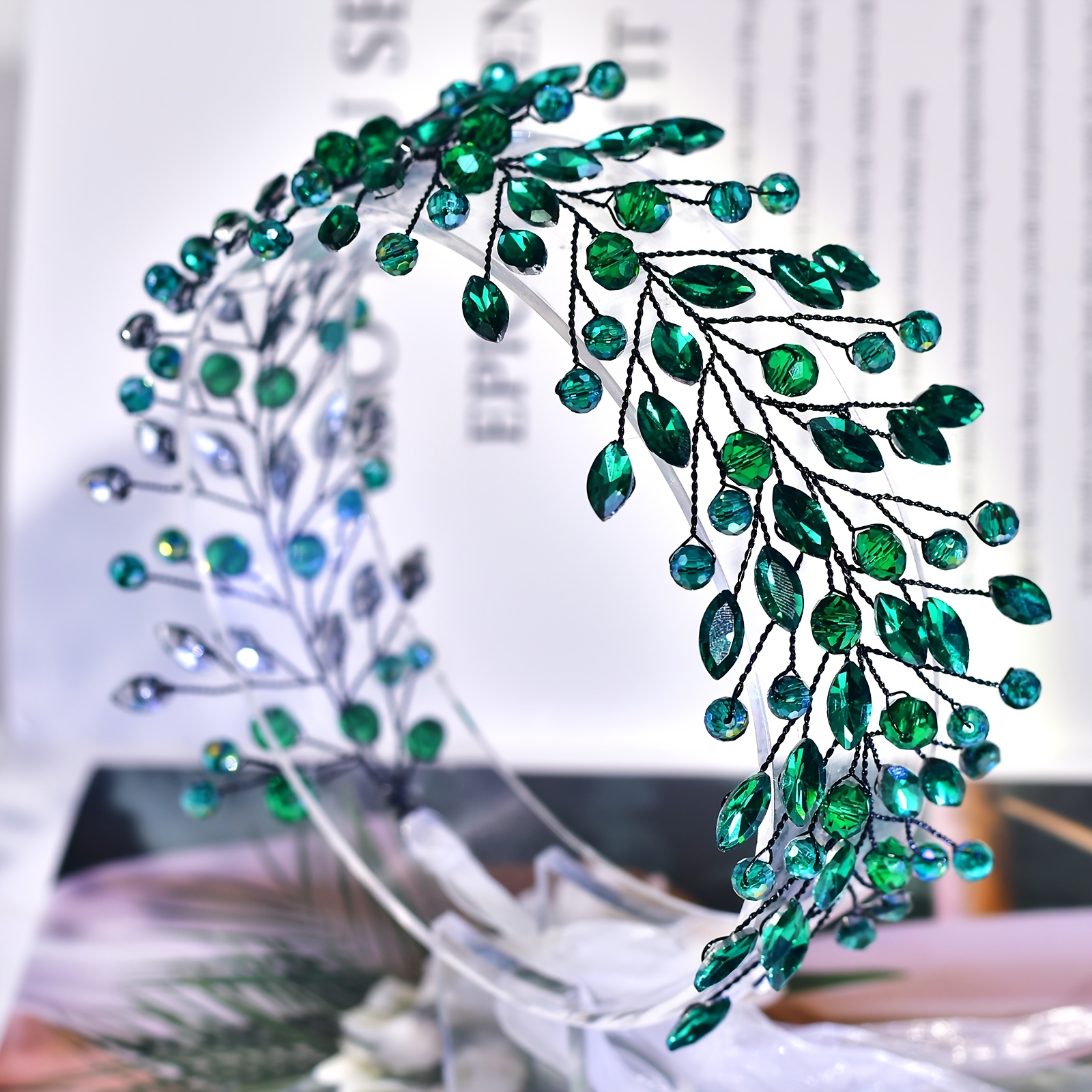 E-shop Ramadan Damen Ansteckstück Stirnband Grün Synthetisches Strass Stirnband Braut Handgefertigt Hochzeit Kopfschmuck Mode Haar Accessoires Damen