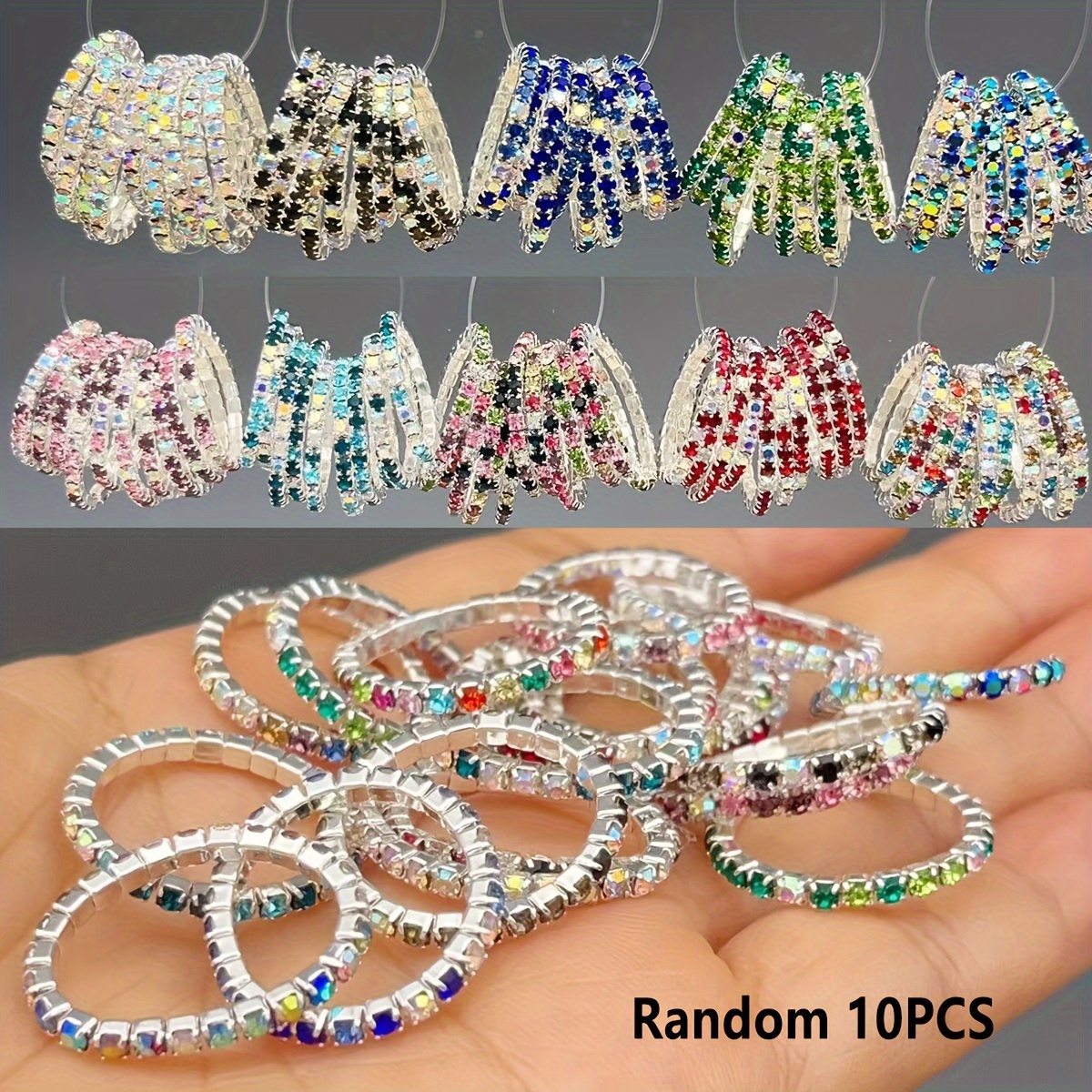 Women's Sparkling Rhinestone Elastic Rings Set